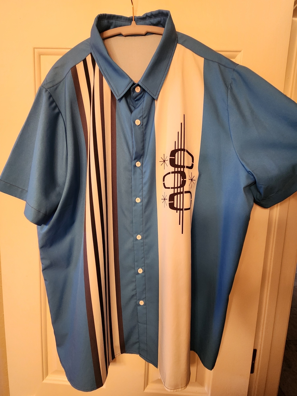 Hardaddy Blue/Whote Vertical Stripe Short-Sleeve Men's Shirt LG Retro
